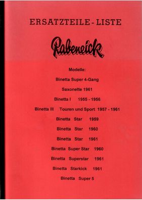 Ersatzteilliste Rabeneick Binetta Super 4-Gang Saxonette 1961, Binetta I 1955 - 1956