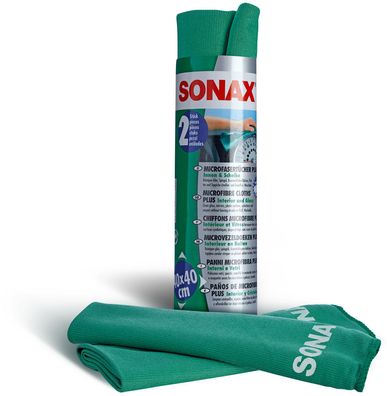 SONAX MicrofaserTücher PLUS Innen & Scheibe 40 x 40 cm (2er Pack)