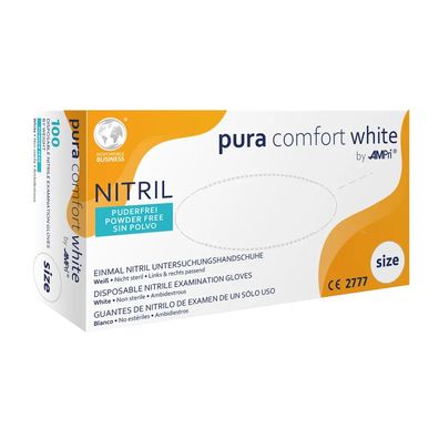 10x Puracomfort WHITE, Nitril-Untersuchungshandschuh, puderfrei, weiß, Gr. XS | Box (