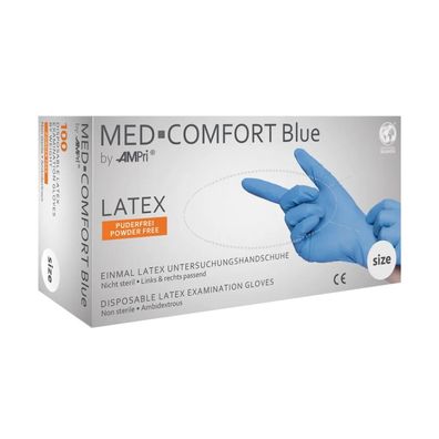 MED-COMFORT BLUE, Latex-Untersuchungshandschuh, puderfrei, blau, Gr. S | Box (100 Stü