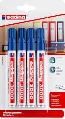 edding 3000 Permanentmarker blau (4er Blister)