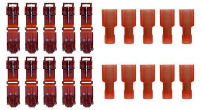 baytronic 10x T-Schnellverbinder rot + 10x vollisolierter Flachstecker rot