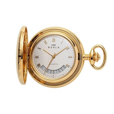 UMR RUHLA TU 8836 Taschenuhr mit Sprungdeckel, goldfarben, Ronda-Werk, Datum, mi