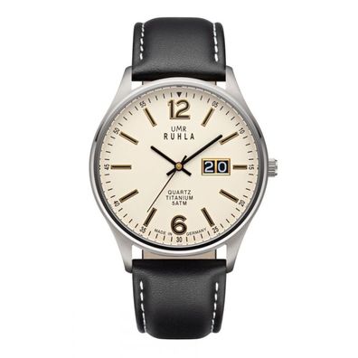 UMR Ruhla Classic Herren Armbanduhr Titan 17078 Groß-Datum Lederband