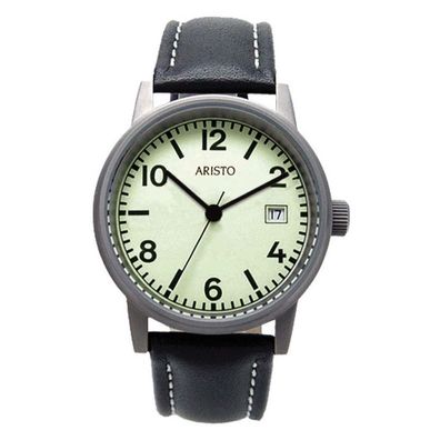 ARISTO U-Boot Herrenuhr 3H27 Armbanduhr Leuchtzifferblatt, Leder