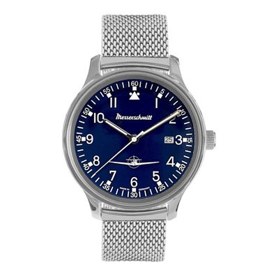 Messerschmitt Herren Armbanduhr ME42-108M Milanaiseband Fliegeruhr blau