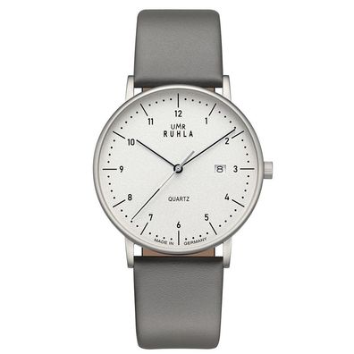 Ruhla Herren Armbanduhr Classic 30431 gr Ronda-Werk Lederband grau, 39mm