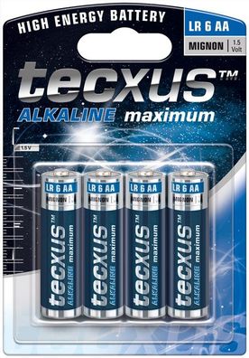 tecxus Alkaline maximum Alkali Mangan Batterie LR6/AA Mignon 1,5 V (4er Blister)