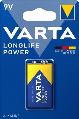 Varta Longlife Power Alkali Mangan Batterie 6LR61 Block 9V (1er Blister)