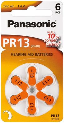 Panasonic Hearing Aid Zink Luft Knopfzelle V13/PR48 PR13 (6er Blister)