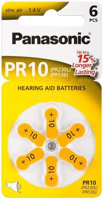 Panasonic Hearing Aid Zink Luft Knopfzelle V10/PR70 PR10 (6er Blister)