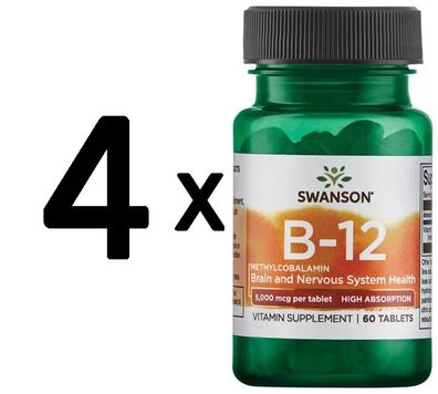 4 x Methylcobalamin High Absorption Vitamin B-12, 5mg - 60 tabs