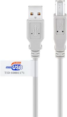 goobay USB 2.0 Hi-Speed Kabel A Stecker auf B Stecker mit USB Logo grau 3 m