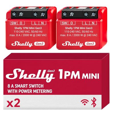 Shelly 1PM Mini Gen3 | WiFi & Bluetooth Smart Relay Switch, 1 Channel 8A with Current