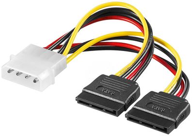 goobay Power Adapter 4 polig 5,25" Powerstecker auf 2 x 15 polig SATA 0,13 m (Bulk)