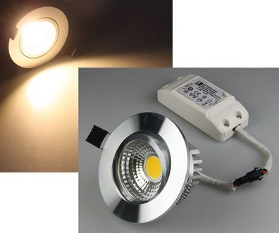 ChiliTec LED-Einbauleuchte COB-5, 5W, 350lm ALU, 3000K, 90°, Ø85xT47mm, Rahmen chrom