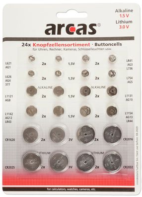 ChiliTec Knopfzellen-Sortiment 24 teilig 8 versch. AG + 4 versch. CR-Knopfzellen