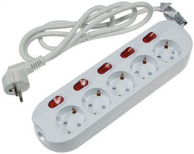 ChiliTec Tischsteckdose mit Einzelschaltung 5-fach, weiß, 1,5m Kabel