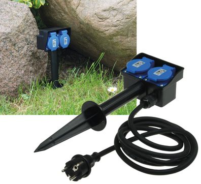 ChiliTec Gartensteckdose mit Erdspieß, 2-fach IP44, 1,4m Kabel