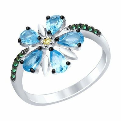Ring Silber 925 Fingerring Zirkonia Steine Topas Echtschmuck Damenring