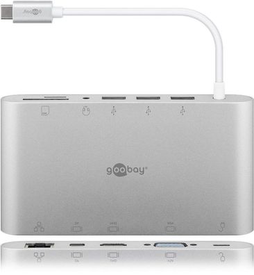 goobay USB C Multiport Adapter aus Aluminium 0,13 m