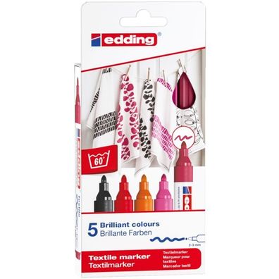 edding 4500 Textilstift warm sortiert (5er Faltschachtel)