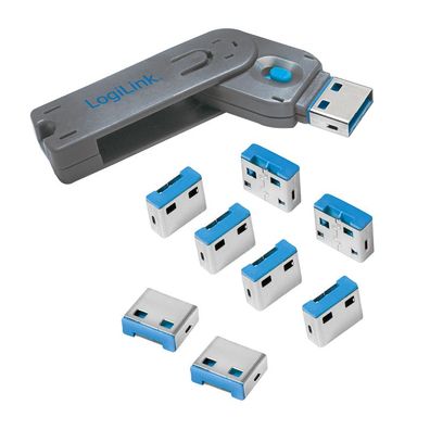 LogiLink USB Port Schloss 1 x Schlüssel und 8 x Schlösser (9er Set)