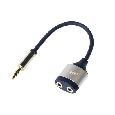 LogiLink Audio Kabel 3,5 mm 3 Pin/M zu 2 x 3,5 mm 3 Pin/F schwarz/blau 0,18 m