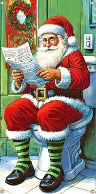 lustige Tür Deko "Weihnachtsmann liest Zeitung auf WC" Weihnachten Santa Claus