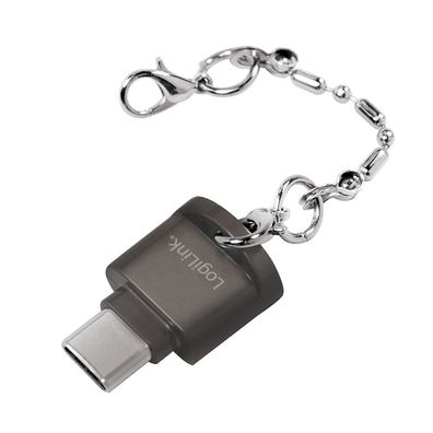 LogiLink USB C zu microSD Kartenleser als Schlüsselanhänger grau (1er Blister)