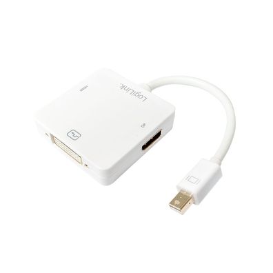 LogiLink DisplayPort Adapter mDP/M zu HDMI+DVI+DP 4K 30 Hz weiß 0,15 m (1er Blister)