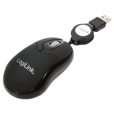 LogiLink Maus optisch USB Mini mit Kabeleinzug (1er Faltschachtel)