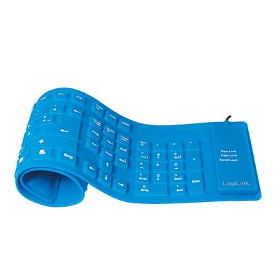 LogiLink Tastatur Flexibel Wasserfest USB + PS/2 blau (1er Faltschachtel)