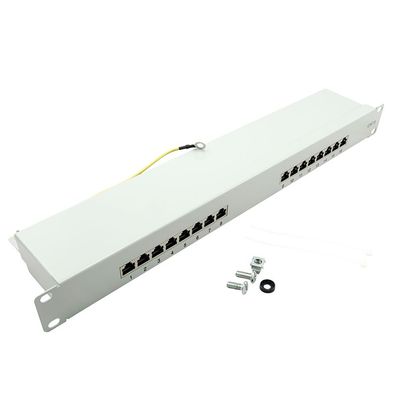 LogiLink CAT 6 Patchpanel 16 Ports geschirmt 19 " Einbau hellgrau (1er Faltschachtel)