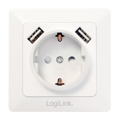 LogiLink Unterputz Steckdose mit 2 x USB Port + 1 x CEE 7/3 weiß (1er Blister)