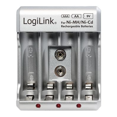 LogiLink Akku Ladegerät für AA/AAA Ni MH/Ni Cd Akkus 9 V (1er Blister)