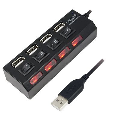 LogiLink USB 2.0 Hub 4 Port mit EIN/AUS Schalter schwarz (1er Faltschachtel)