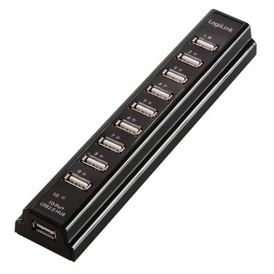 LogiLink USB 2.0 Hub 10 Port mit Netzteil schwarz (1er Faltschachtel)