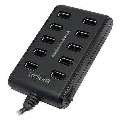 LogiLink USB 2.0 Hub 10 Port mit EIN/AUS Schalter schwarz (1er Faltschachtel)