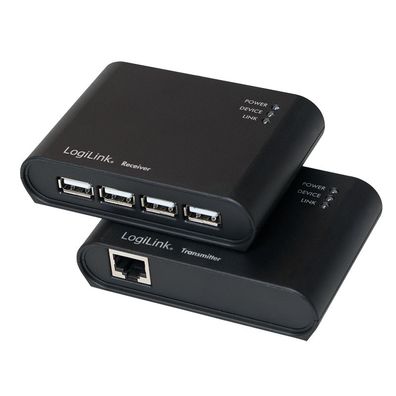 LogiLink USB 2.0 CAT 5 Extender mit integriertem 4 Port USB 2.0 Hub schwarz (Bulk)