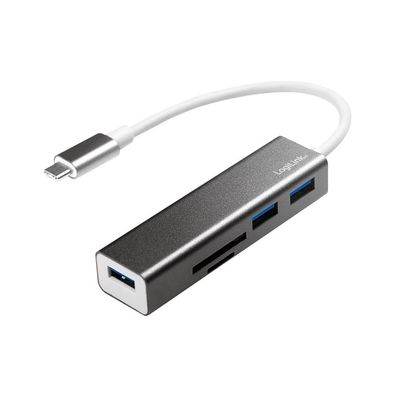 LogiLink USB 3.2 Gen 1 x 1 USB C 3 Port Hub mit Kartenleser (1er Faltschachtel)