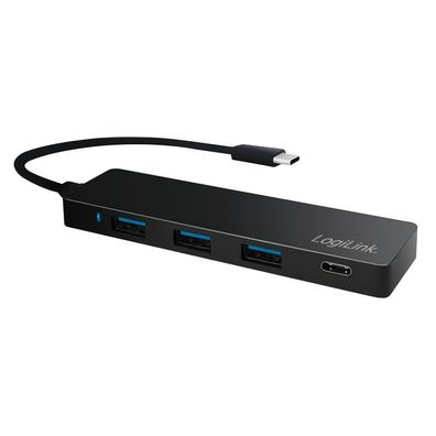 LogiLink Sehr flacher USB C 3.2 Gen 1 4 Port Hub schwarz (1er Blister)