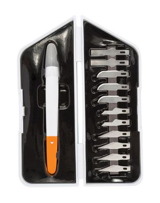 Fiskars Premium Präzisions Bastelmesserset 13 tlg. weiß/orange (1er Blister)