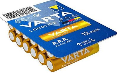 Varta Longlife Alkali Mangan Batterie Micro LR03/AAA 1,5 V (12er Blister)