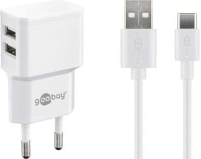 goobay USB C Dual Ladeset 2,4 A weiß 1 m