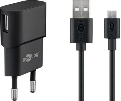 goobay Micro USB Ladeset 1 A Netzteil mit Micro USB Kabel schwarz 1 m (1er Softpack)