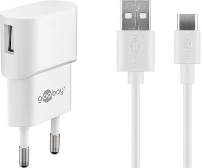 goobay USB C Ladeset 1 A Netzteil mit Type C Kabel weiß 1 m (1er Softpack)