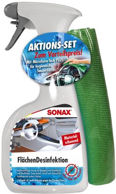 SONAX FlächenDesinfektion 500 ml + MicrofaserTuch