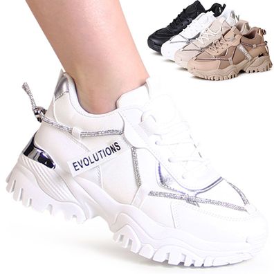 topschuhe24 2824 Damen Plateau Sneaker Turnschuhe Glitzer