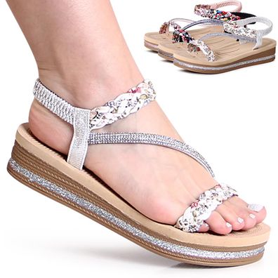 topschuhe24 2776 Damen Glitzer Plateau Sandalen Riemchen Sandaletten